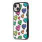 Valentines Love Heart Sweets iPhone 13 Black Impact Case Side Angle on Silver phone