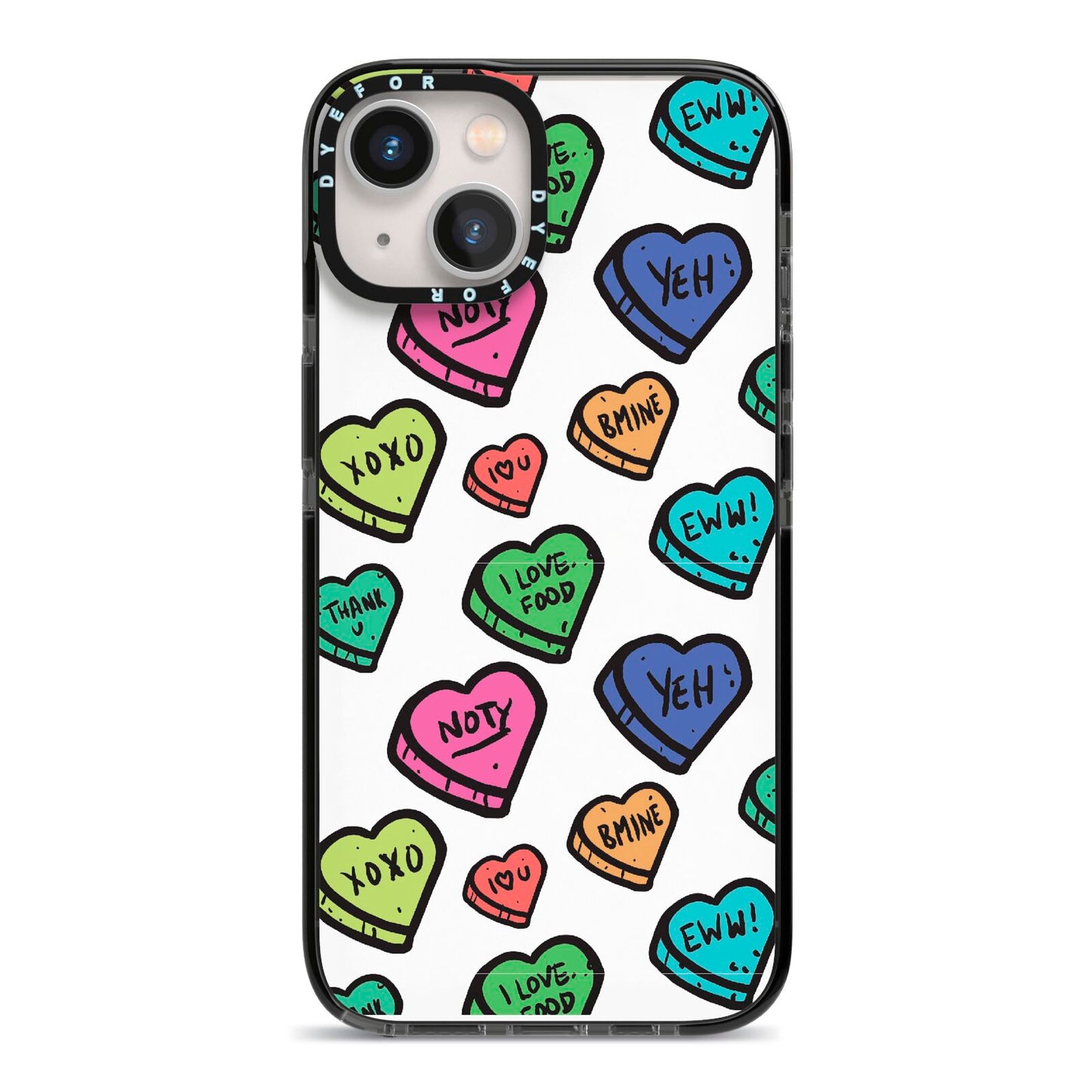Valentines Love Heart Sweets iPhone 13 Black Impact Case on Silver phone