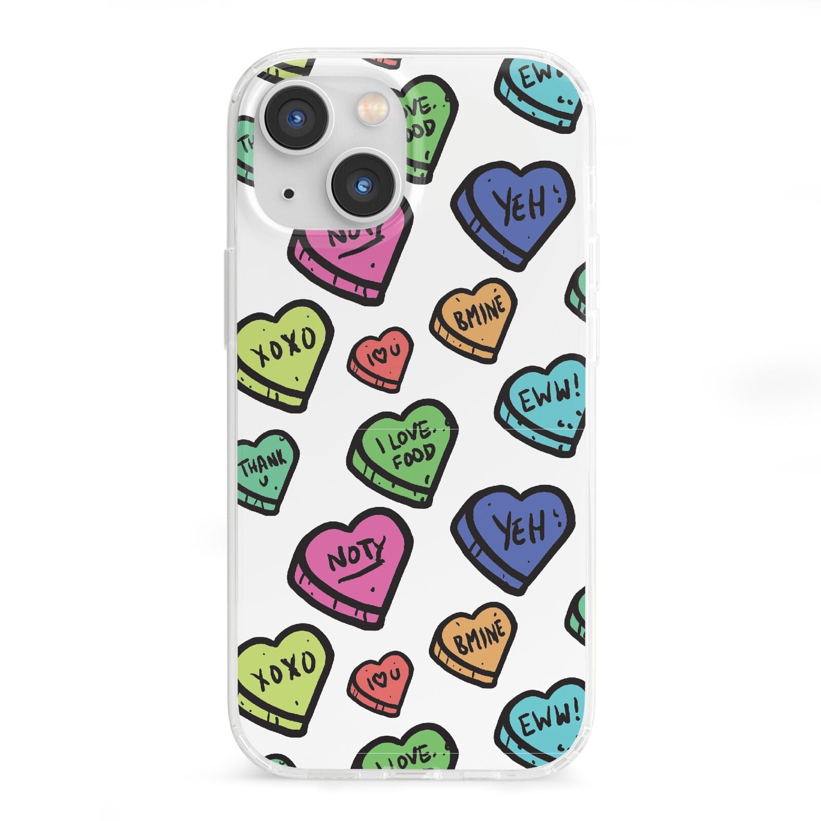 Valentines Love Heart Sweets iPhone 13 Mini Clear Bumper Case