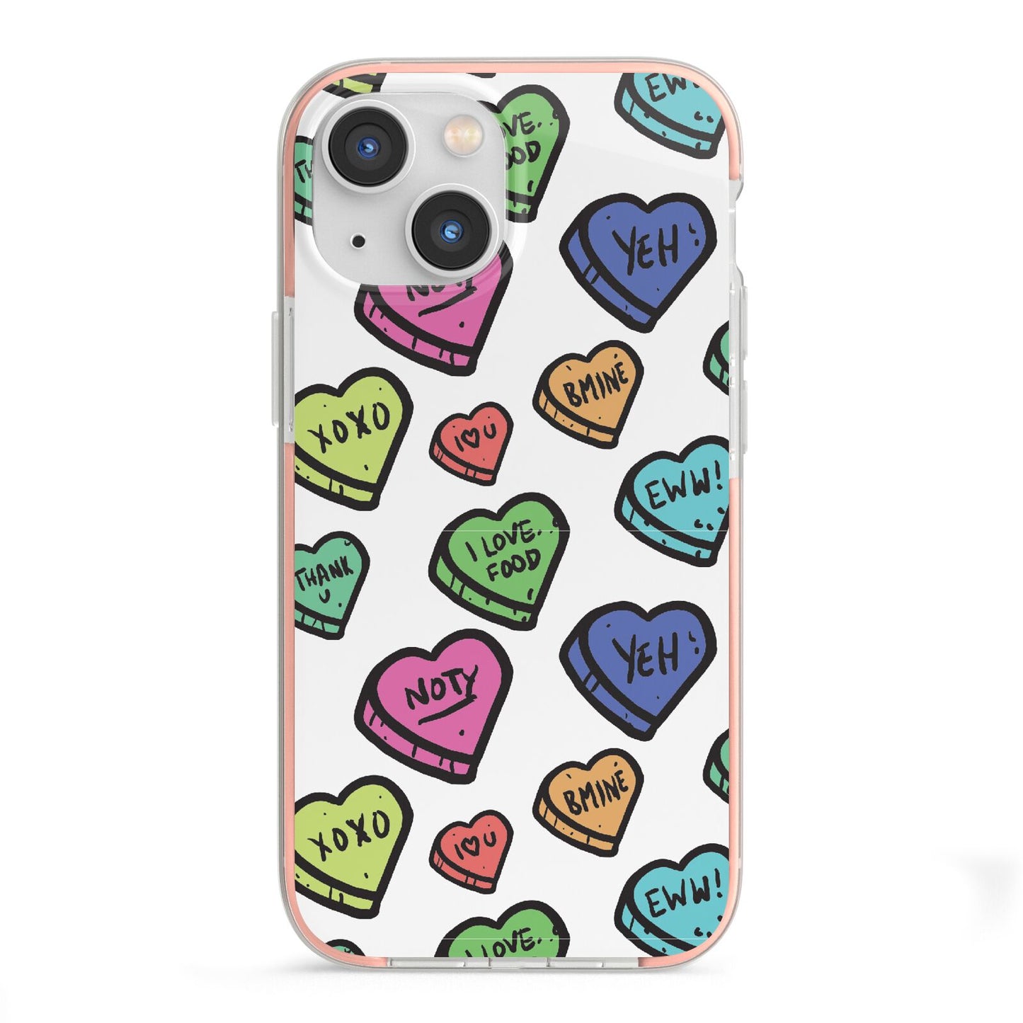 Valentines Love Heart Sweets iPhone 13 Mini TPU Impact Case with Pink Edges