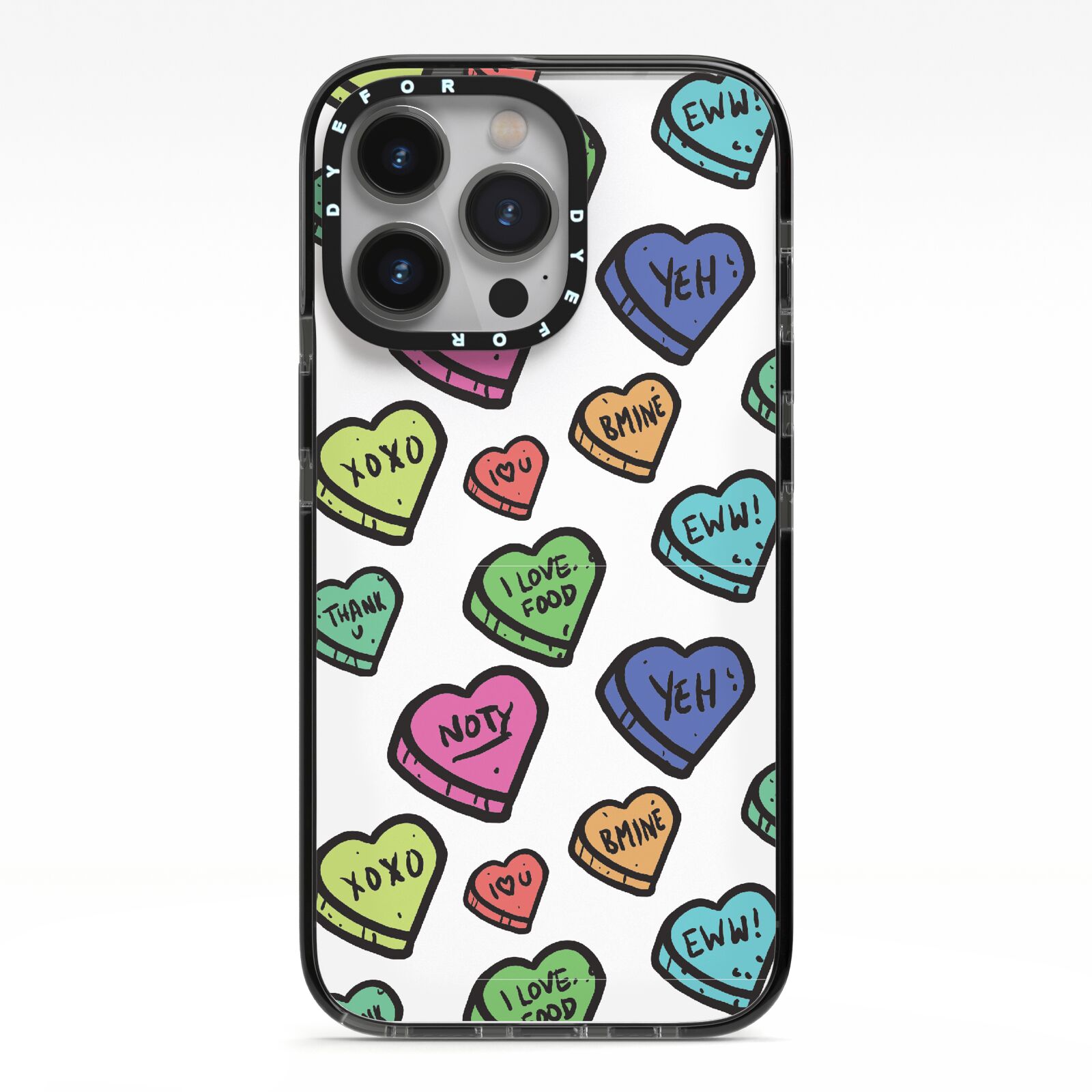 Valentines Love Heart Sweets iPhone 13 Pro Black Impact Case on Silver phone