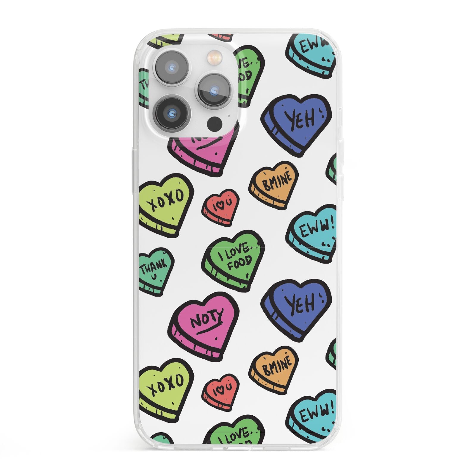 Valentines Love Heart Sweets iPhone 13 Pro Max Clear Bumper Case