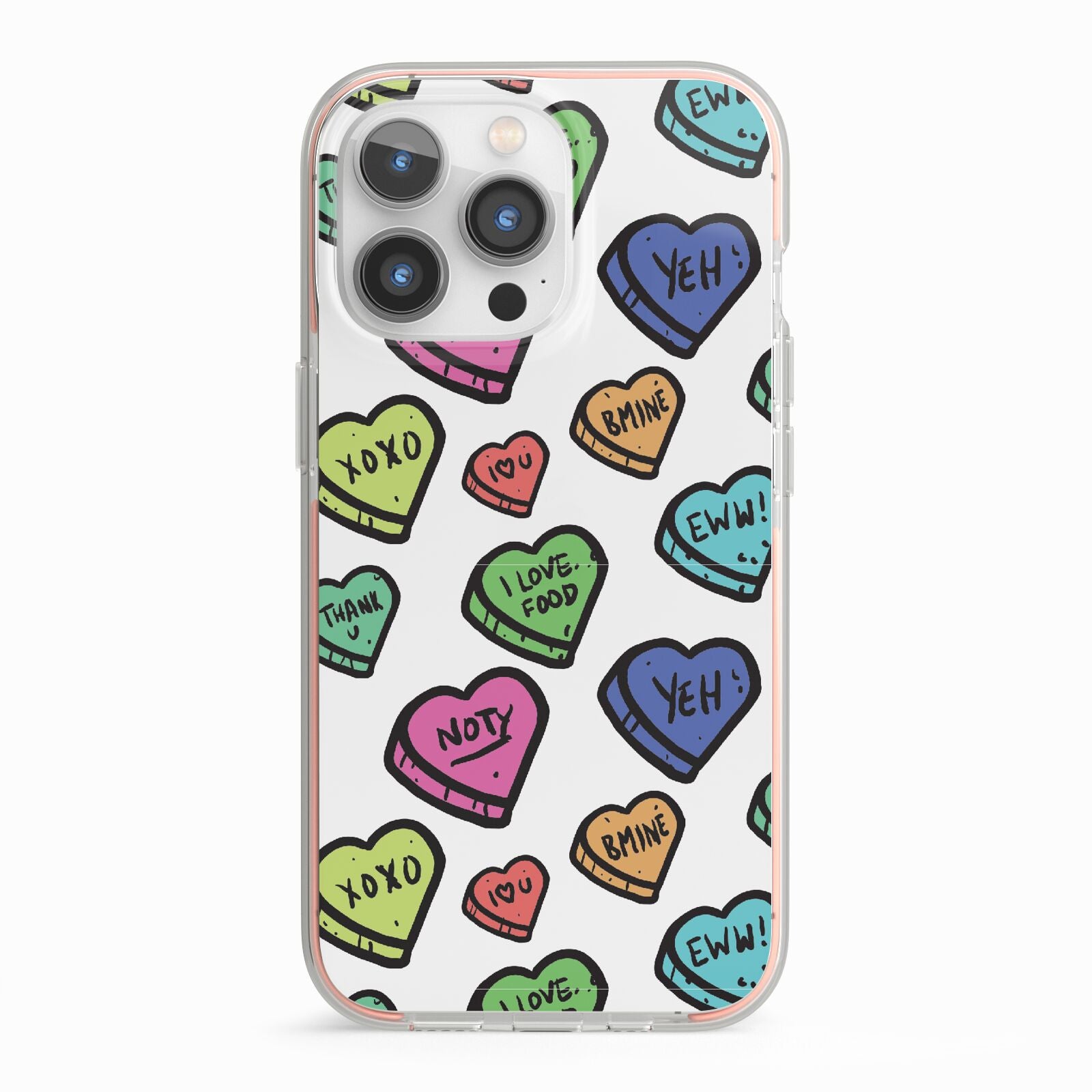 Valentines Love Heart Sweets iPhone 13 Pro TPU Impact Case with Pink Edges