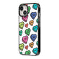 Valentines Love Heart Sweets iPhone 14 Black Impact Case Side Angle on Silver phone