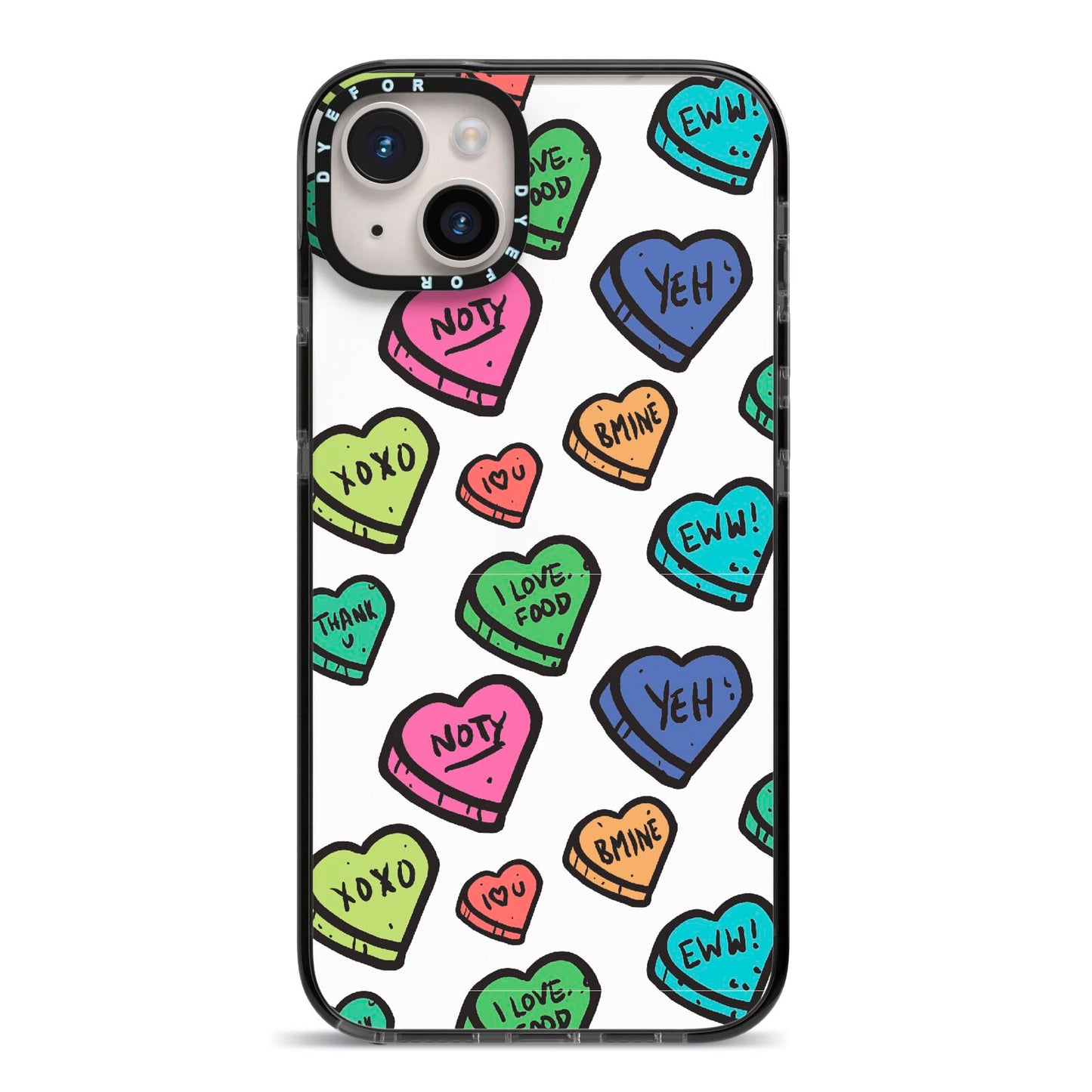 Valentines Love Heart Sweets iPhone 14 Plus Black Impact Case on Silver phone