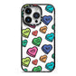 Valentines Love Heart Sweets iPhone 14 Pro Black Impact Case on Silver phone