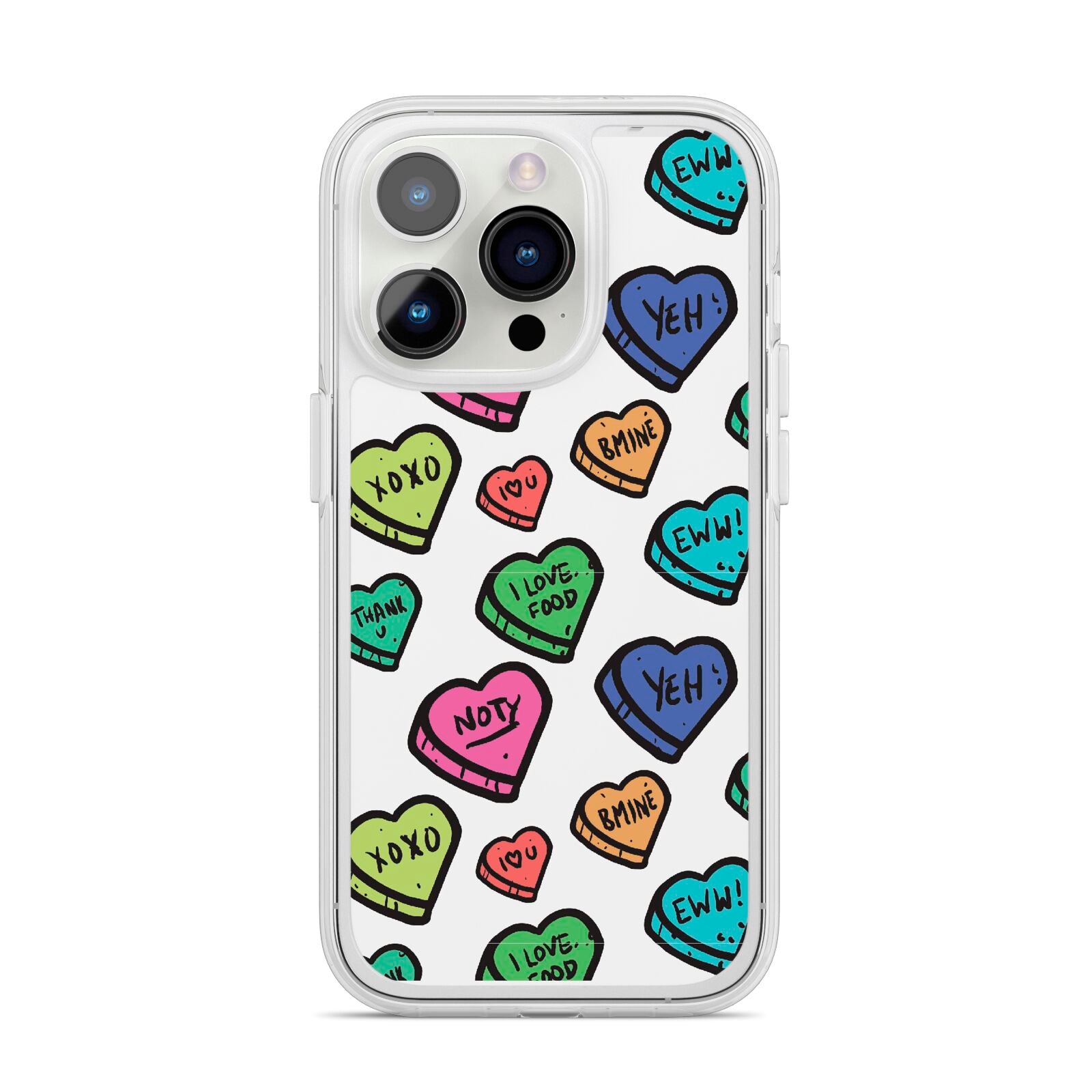Valentines Love Heart Sweets iPhone 14 Pro Clear Tough Case Silver
