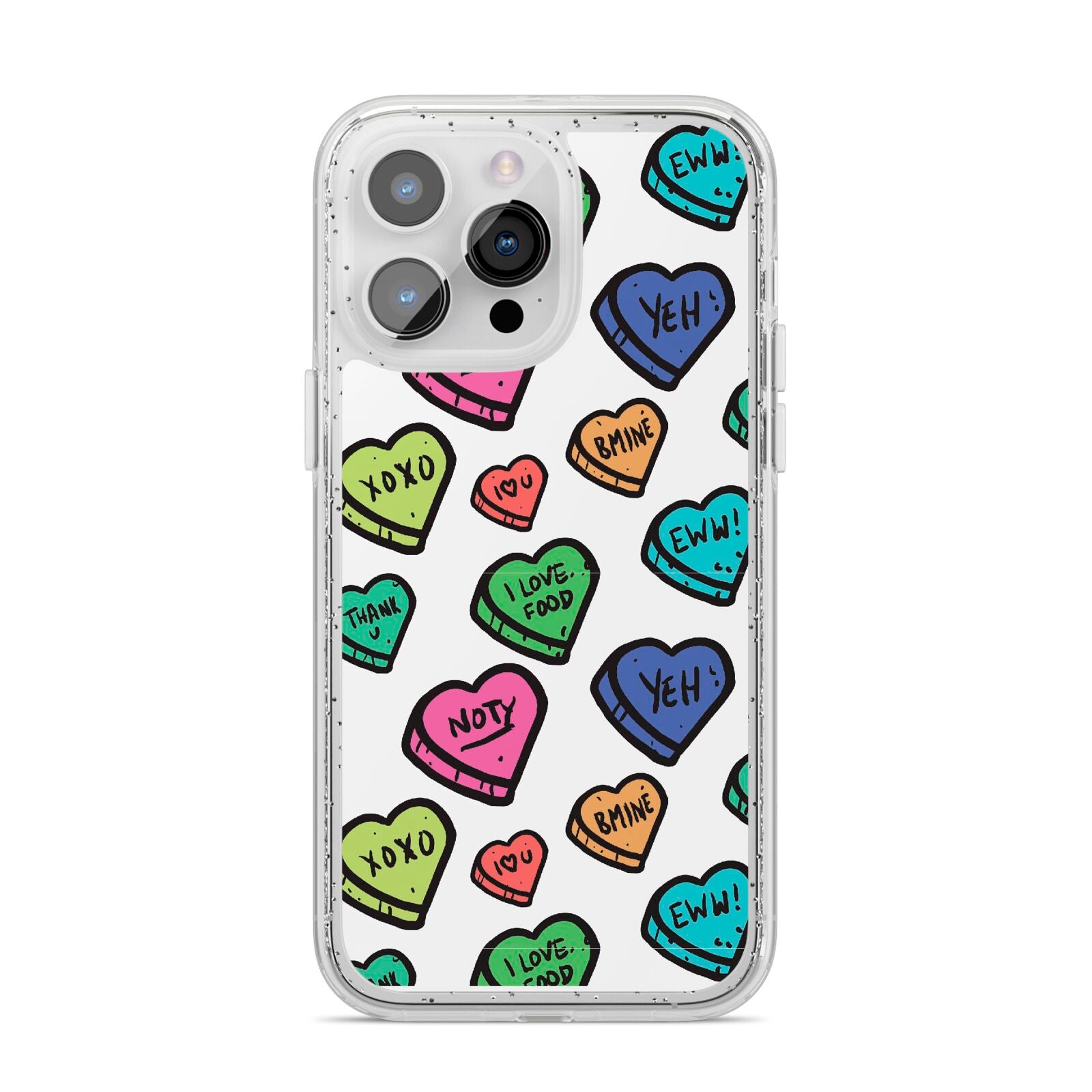 Valentines Love Heart Sweets iPhone 14 Pro Max Glitter Tough Case Silver