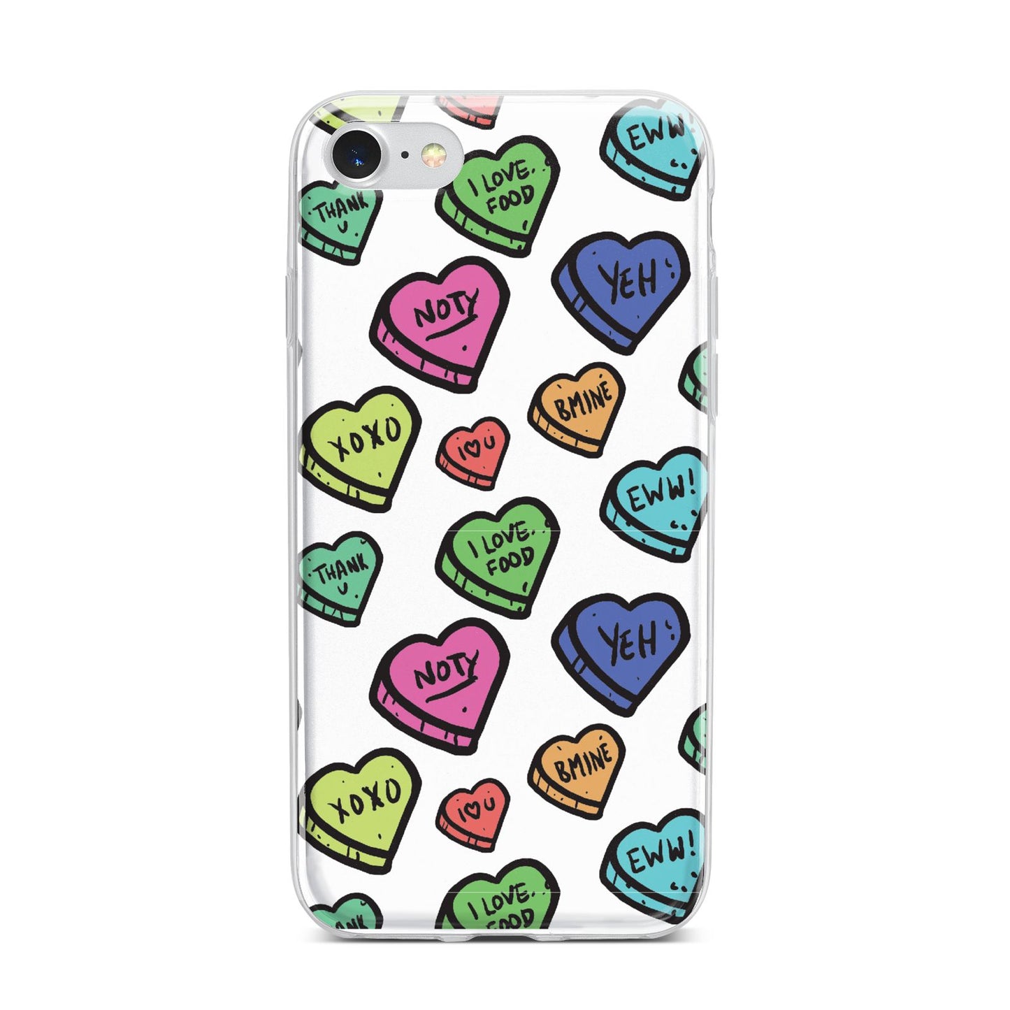 Valentines Love Heart Sweets iPhone 7 Bumper Case on Silver iPhone