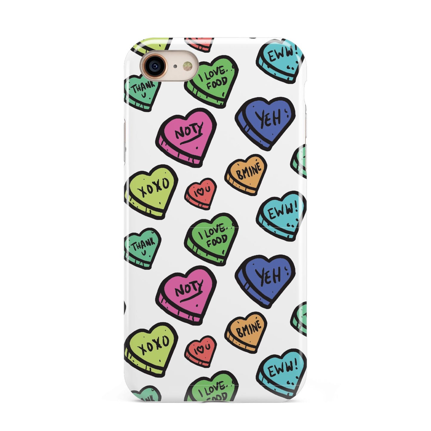 Valentines Love Heart Sweets iPhone 8 3D Tough Case on Gold Phone