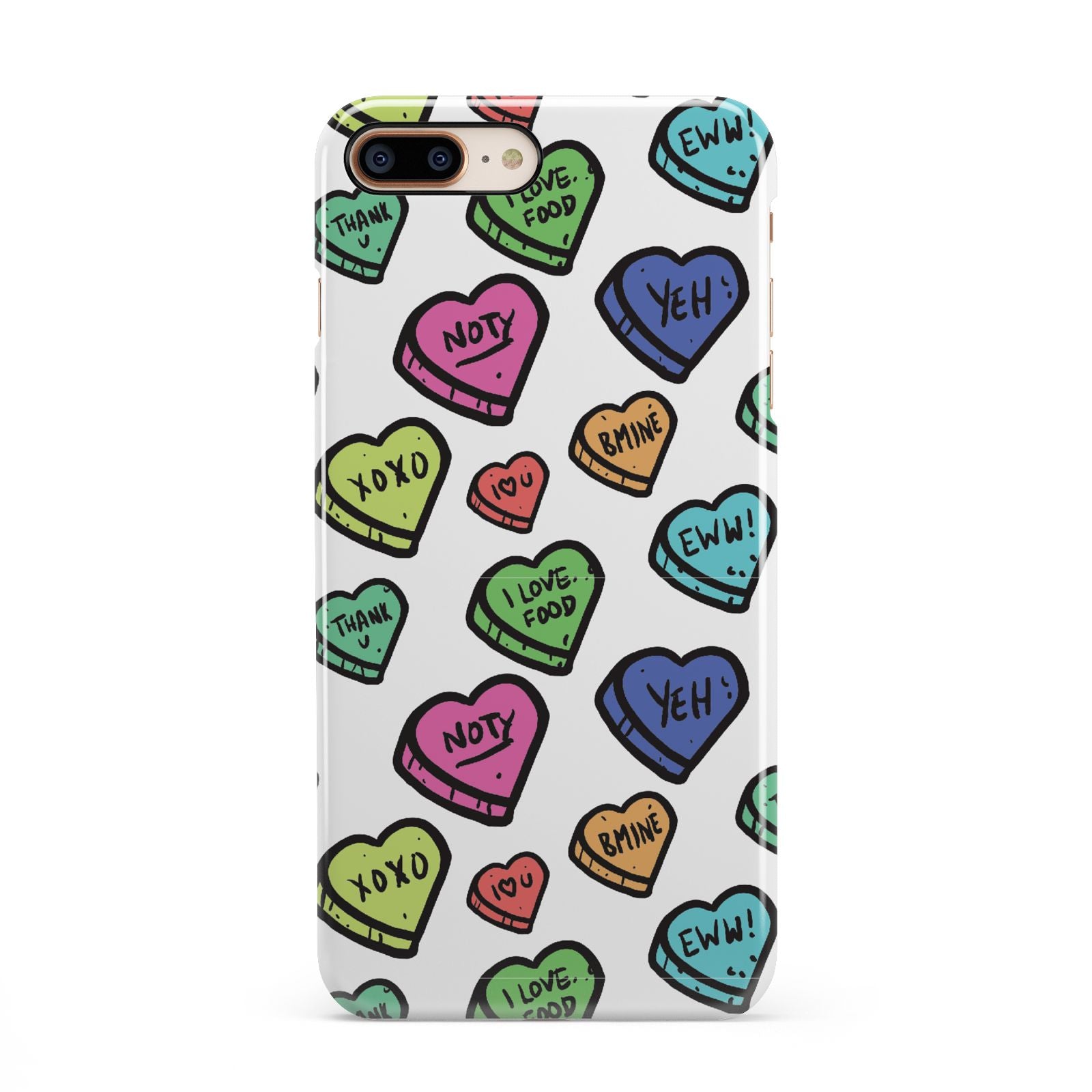 Valentines Love Heart Sweets iPhone 8 Plus 3D Snap Case on Gold Phone