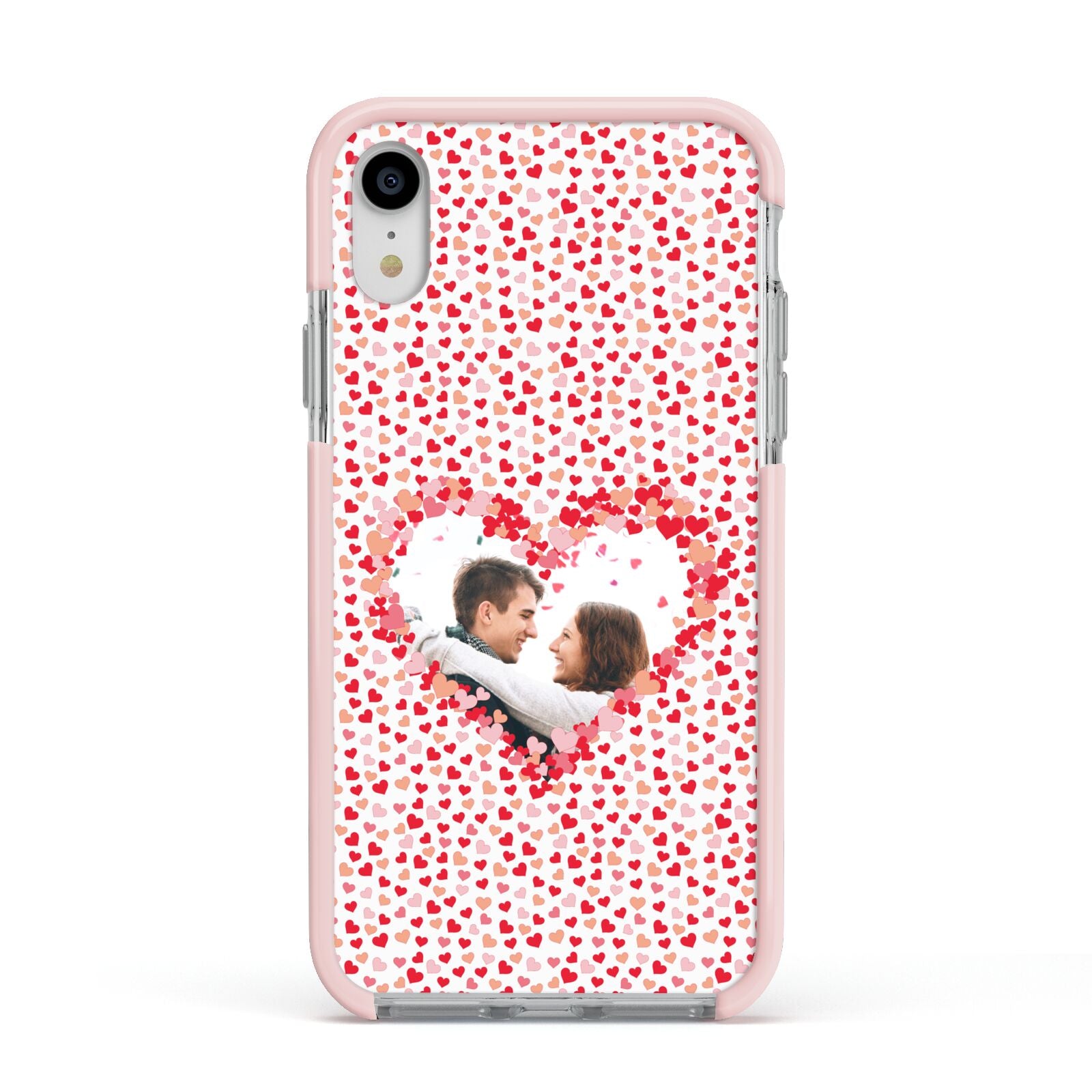 Valentines Photo Personalised Apple iPhone XR Impact Case Pink Edge on Silver Phone