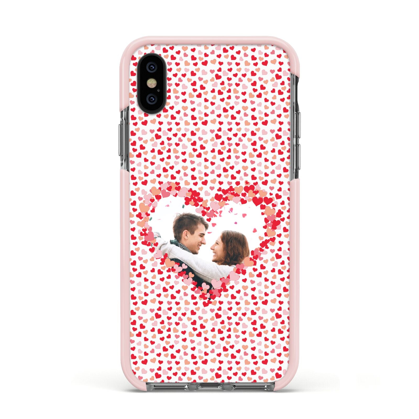 Valentines Photo Personalised Apple iPhone Xs Impact Case Pink Edge on Black Phone