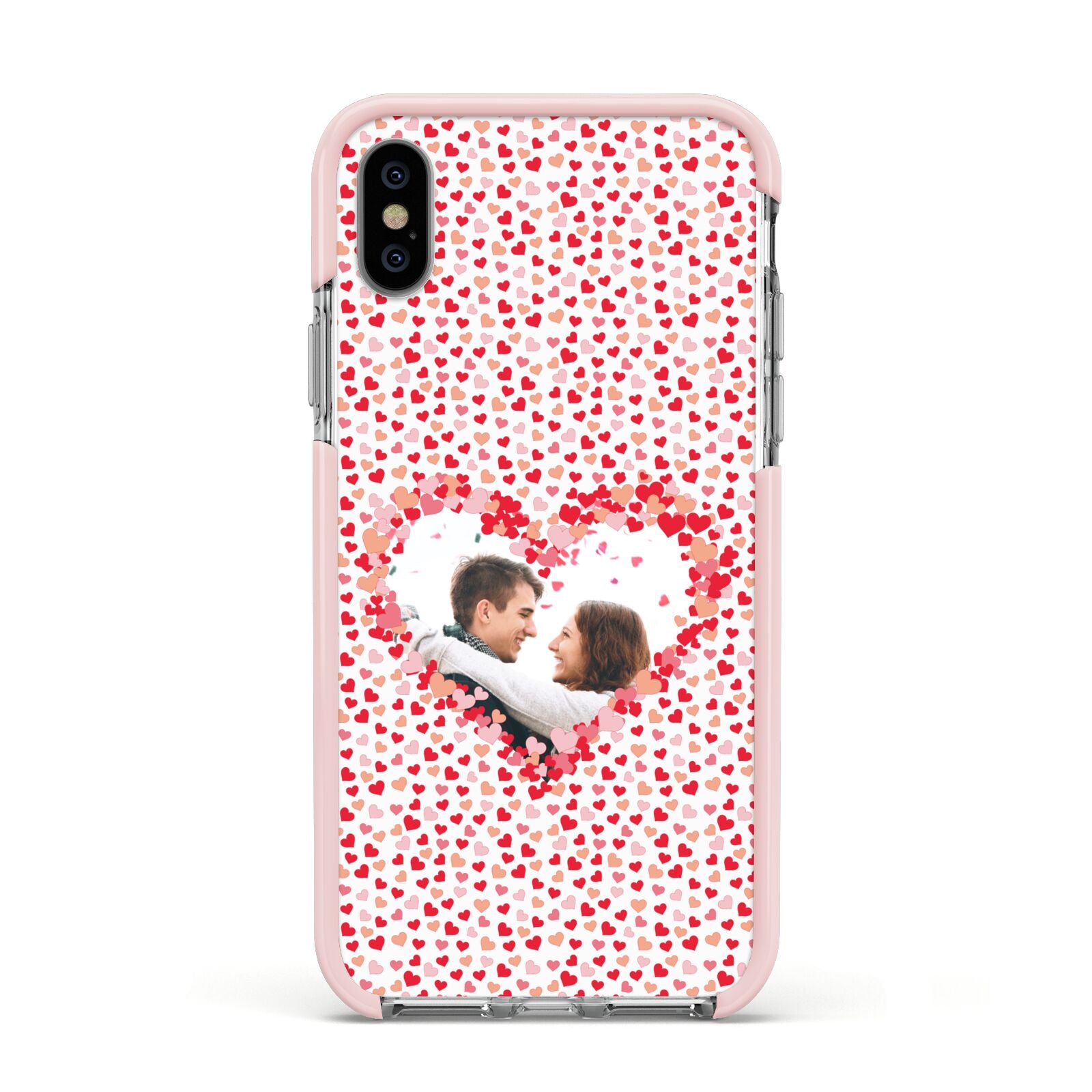 Valentines Photo Personalised Apple iPhone Xs Impact Case Pink Edge on Silver Phone