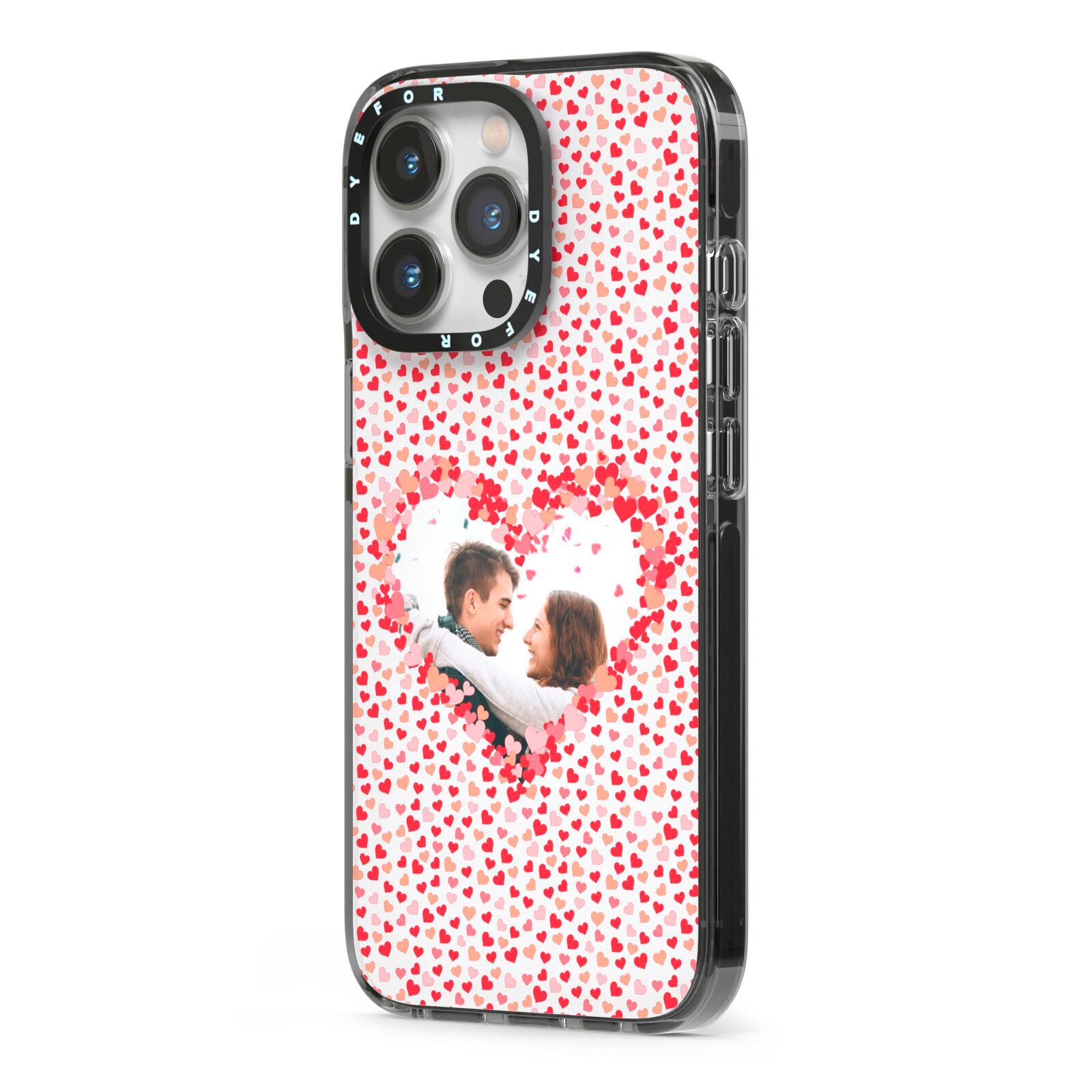Valentines Photo Personalised iPhone 13 Pro Black Impact Case Side Angle on Silver phone