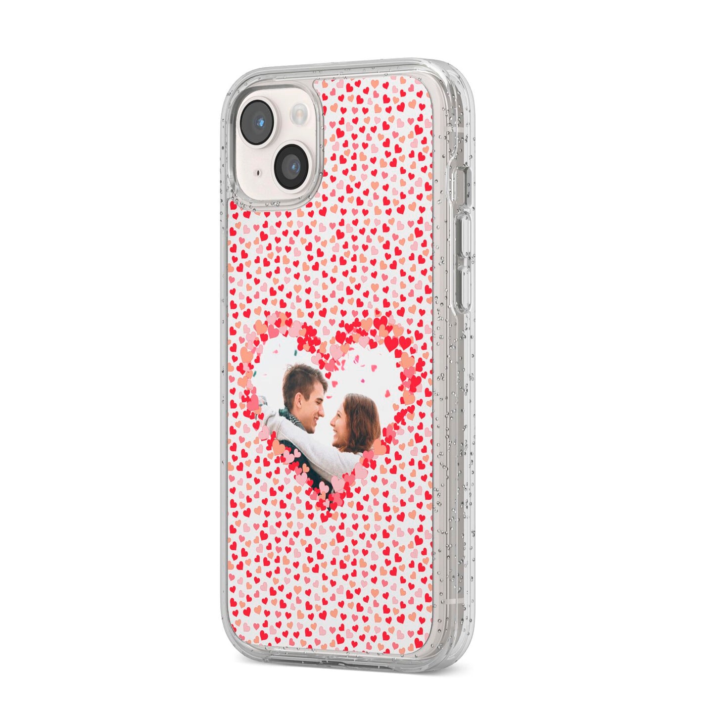 Valentines Photo Personalised iPhone 14 Plus Glitter Tough Case Starlight Angled Image