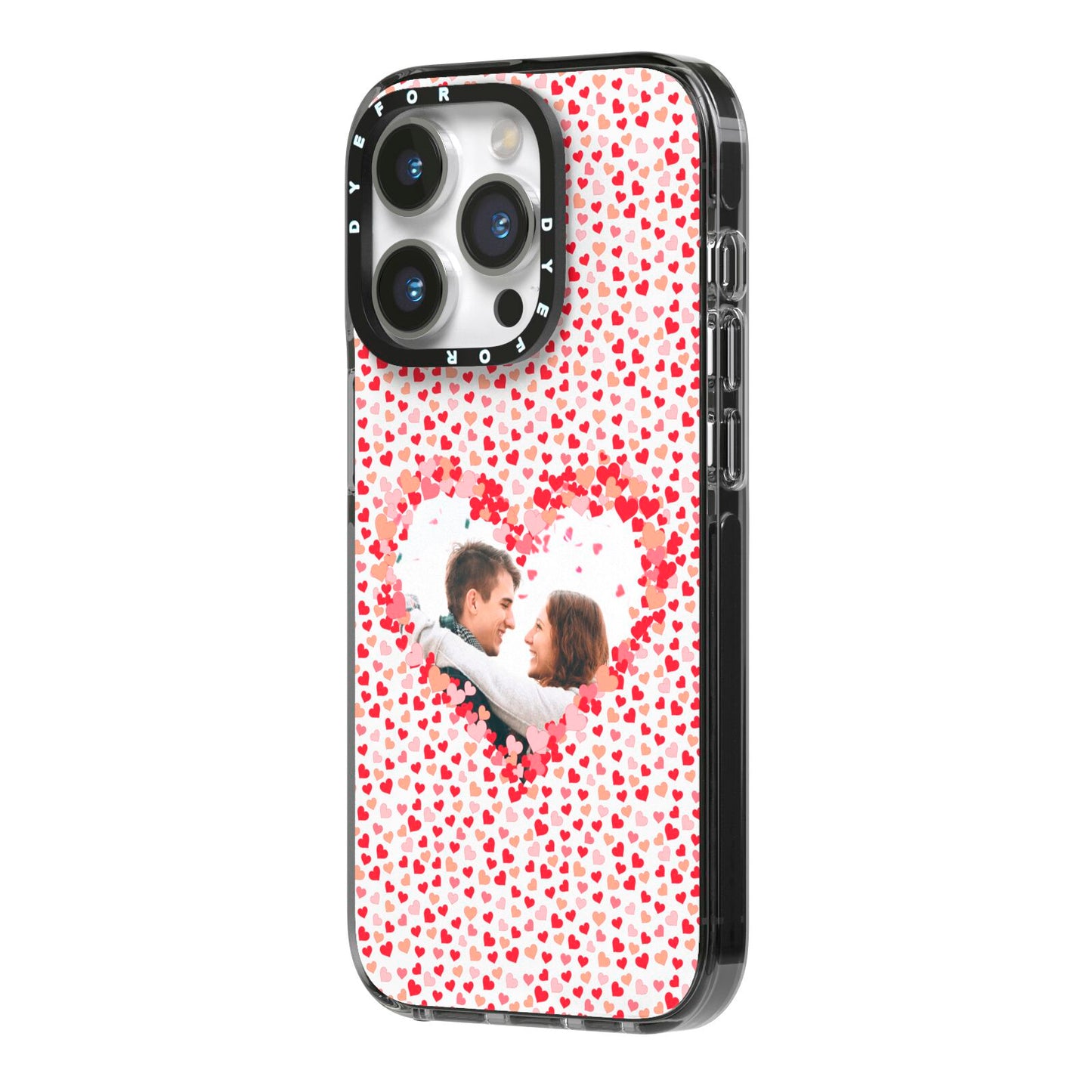 Valentines Photo Personalised iPhone 14 Pro Black Impact Case Side Angle on Silver phone