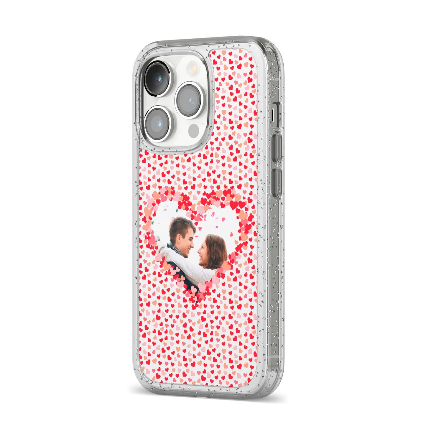 Valentines Photo Personalised iPhone 14 Pro Glitter Tough Case Silver Angled Image