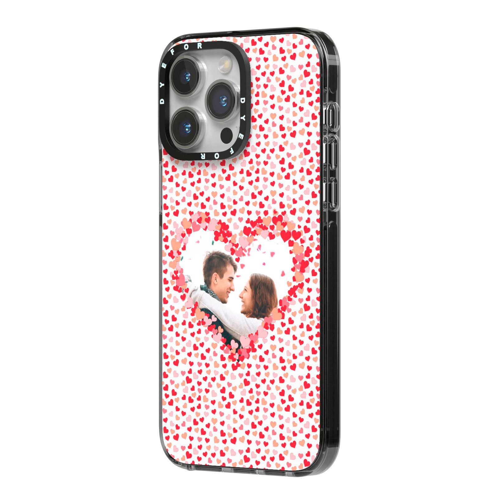 Valentines Photo Personalised iPhone 14 Pro Max Black Impact Case Side Angle on Silver phone