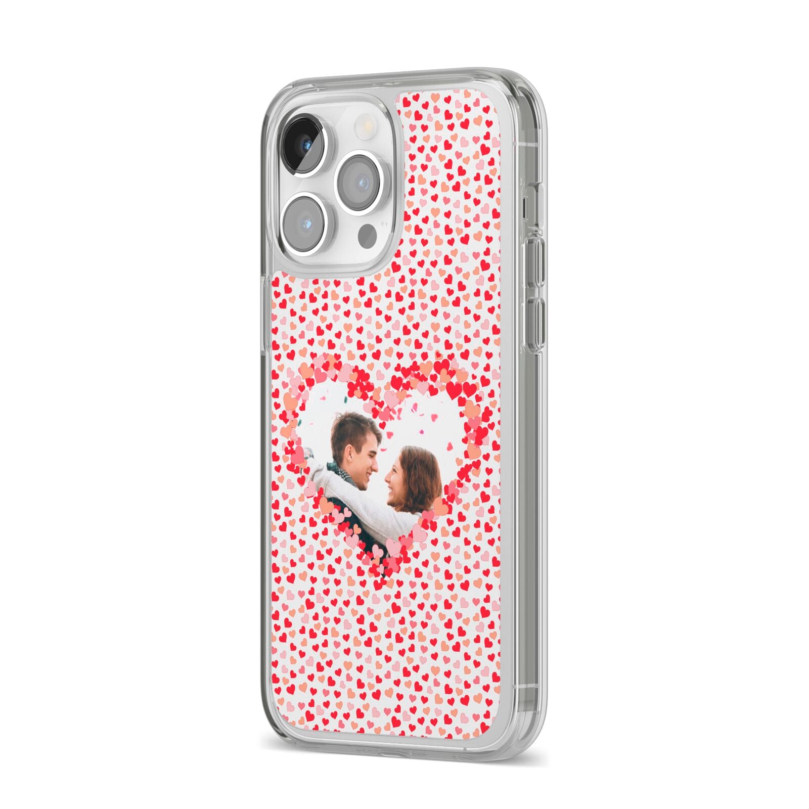 Valentines Photo Personalised iPhone 14 Pro Max Clear Tough Case Silver Angled Image