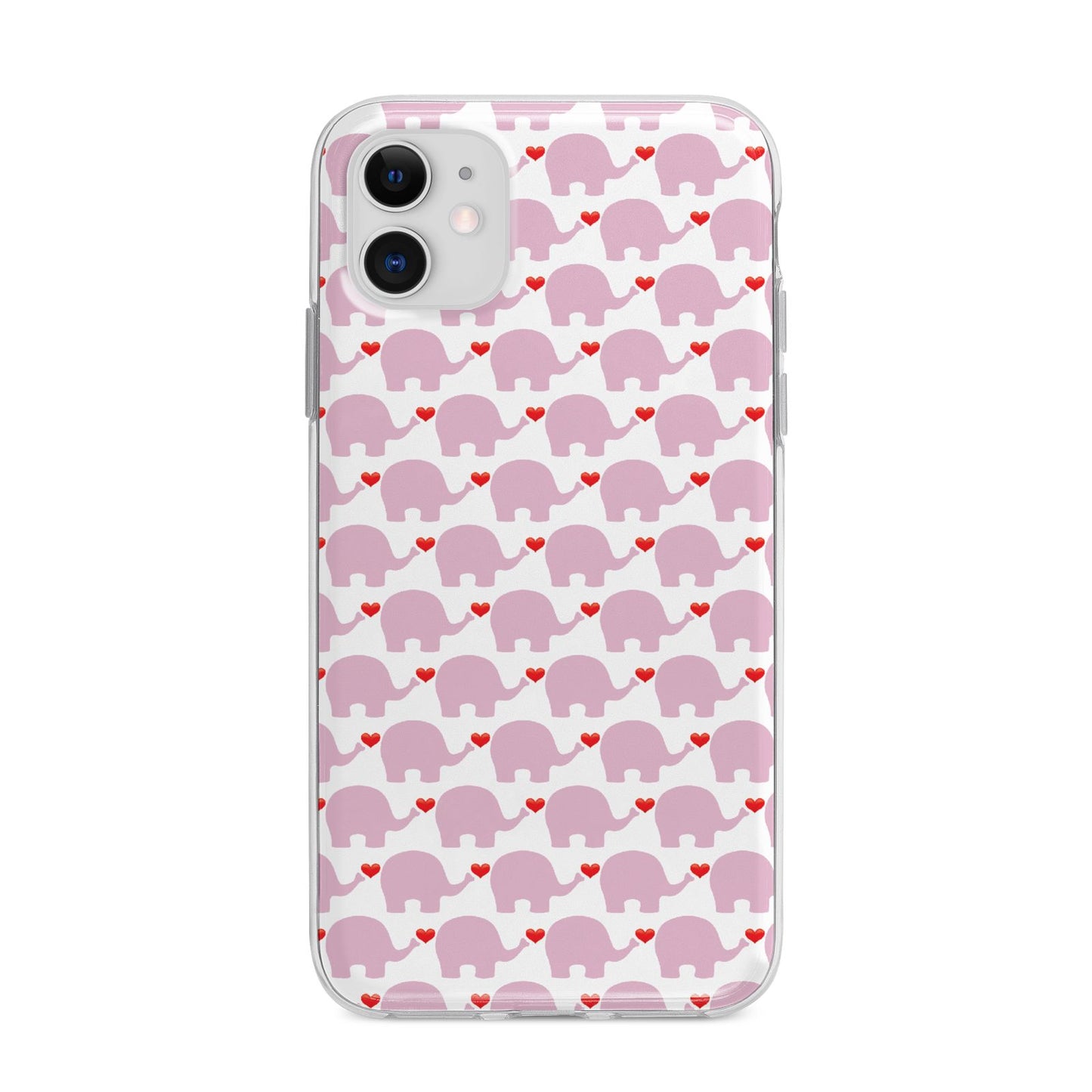 Valentines Pink Elephants Apple iPhone 11 in White with Bumper Case