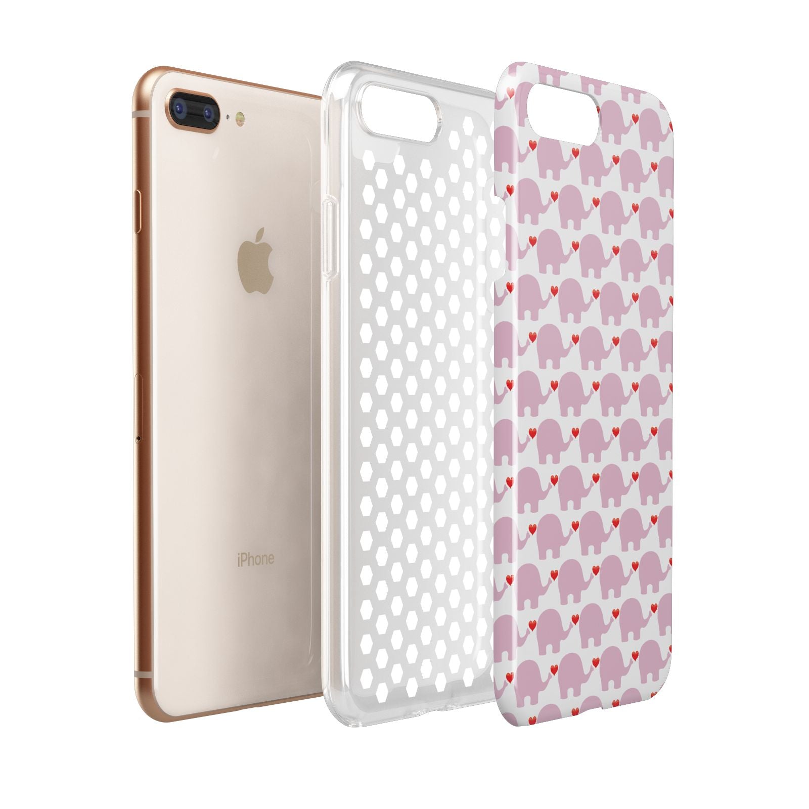 Valentines Pink Elephants Apple iPhone 7 8 Plus 3D Tough Case Expanded View