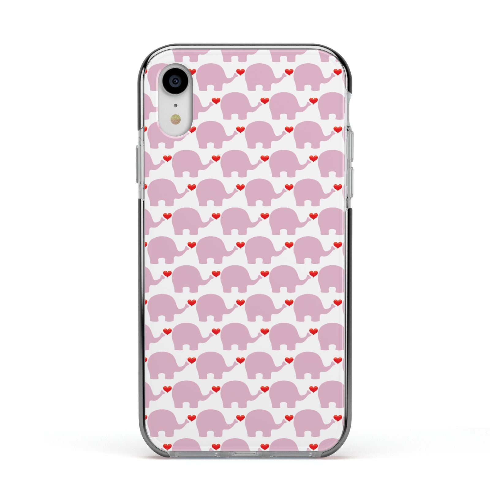 Valentines Pink Elephants Apple iPhone XR Impact Case Black Edge on Silver Phone
