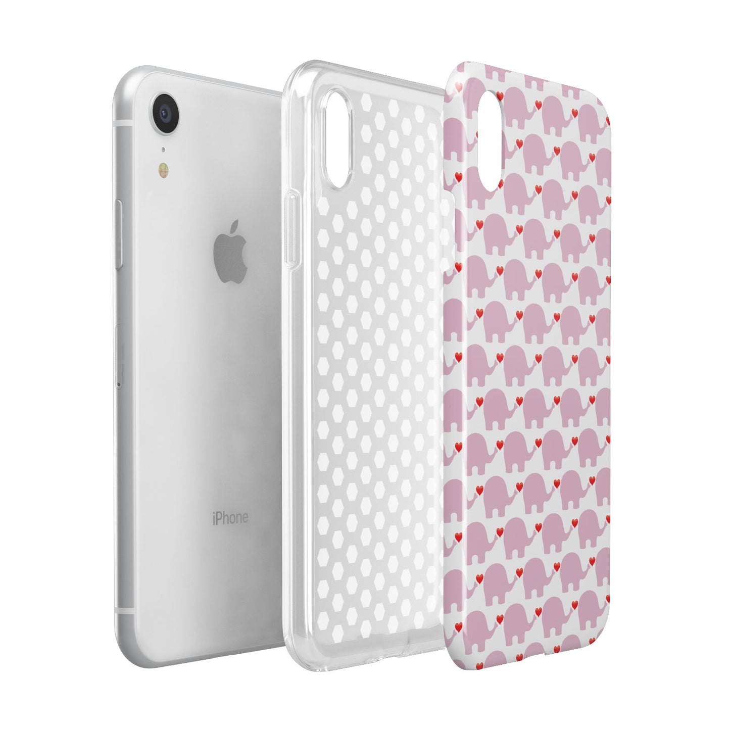 Valentines Pink Elephants Apple iPhone XR White 3D Tough Case Expanded view