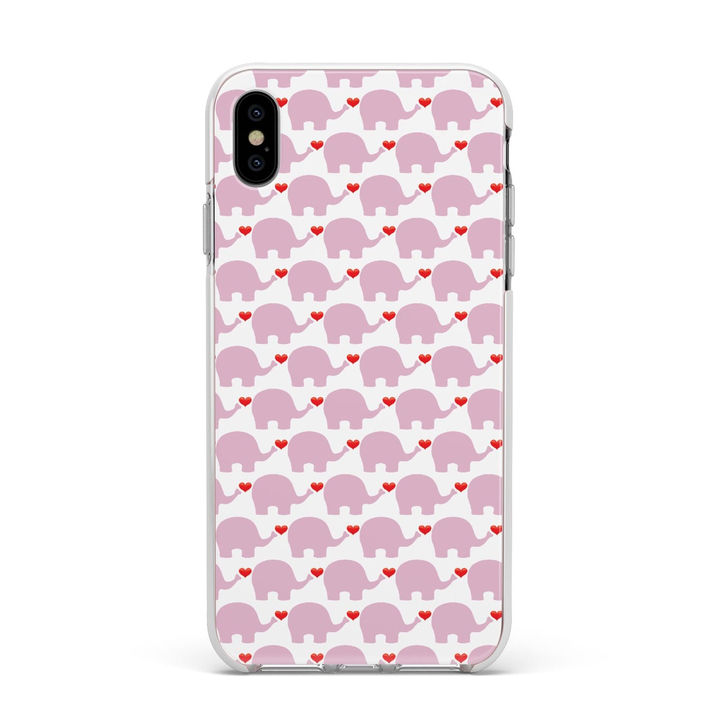 Valentines Pink Elephants Apple iPhone Xs Max Impact Case White Edge on Silver Phone