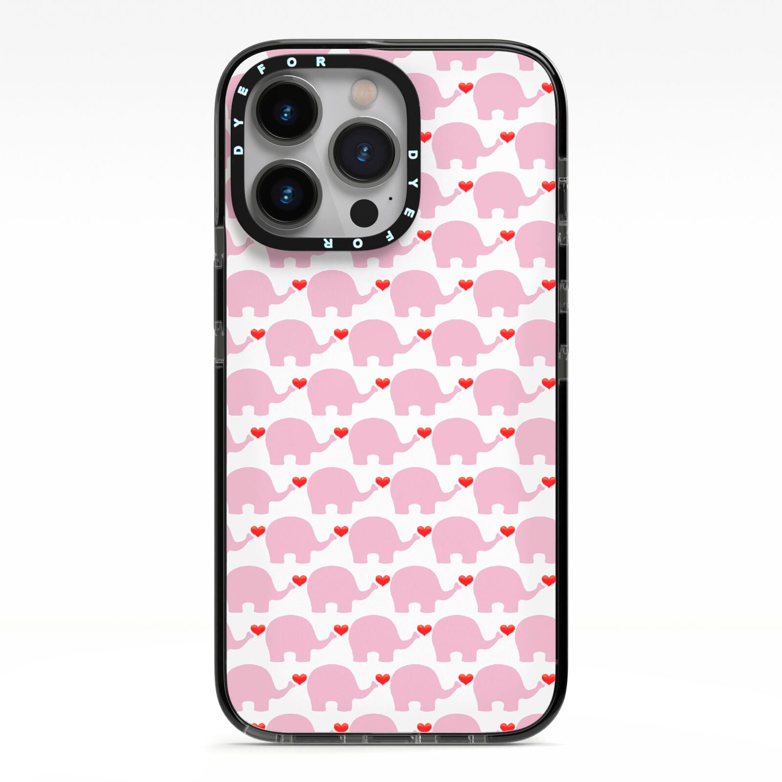 Valentines Pink Elephants iPhone 13 Pro Black Impact Case on Silver phone