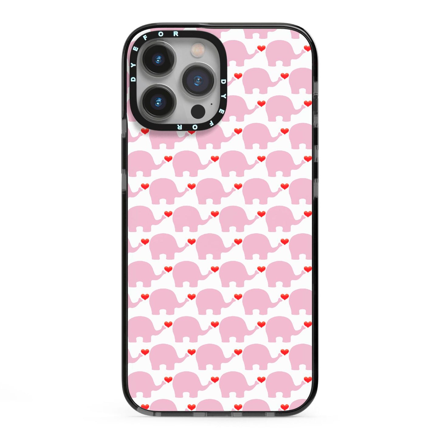 Valentines Pink Elephants iPhone 13 Pro Max Black Impact Case on Silver phone
