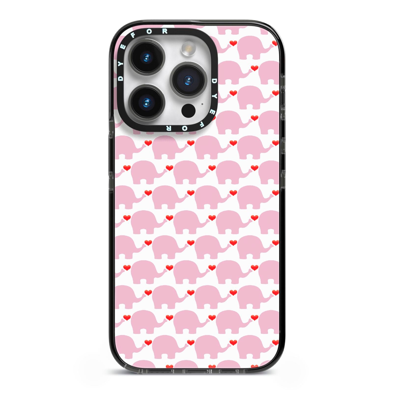 Valentines Pink Elephants iPhone 14 Pro Black Impact Case on Silver phone