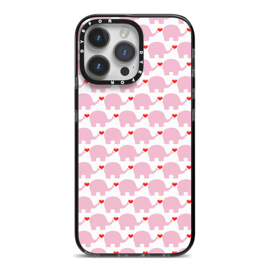 Valentines Pink Elephants iPhone 14 Pro Max Black Impact Case on Silver phone