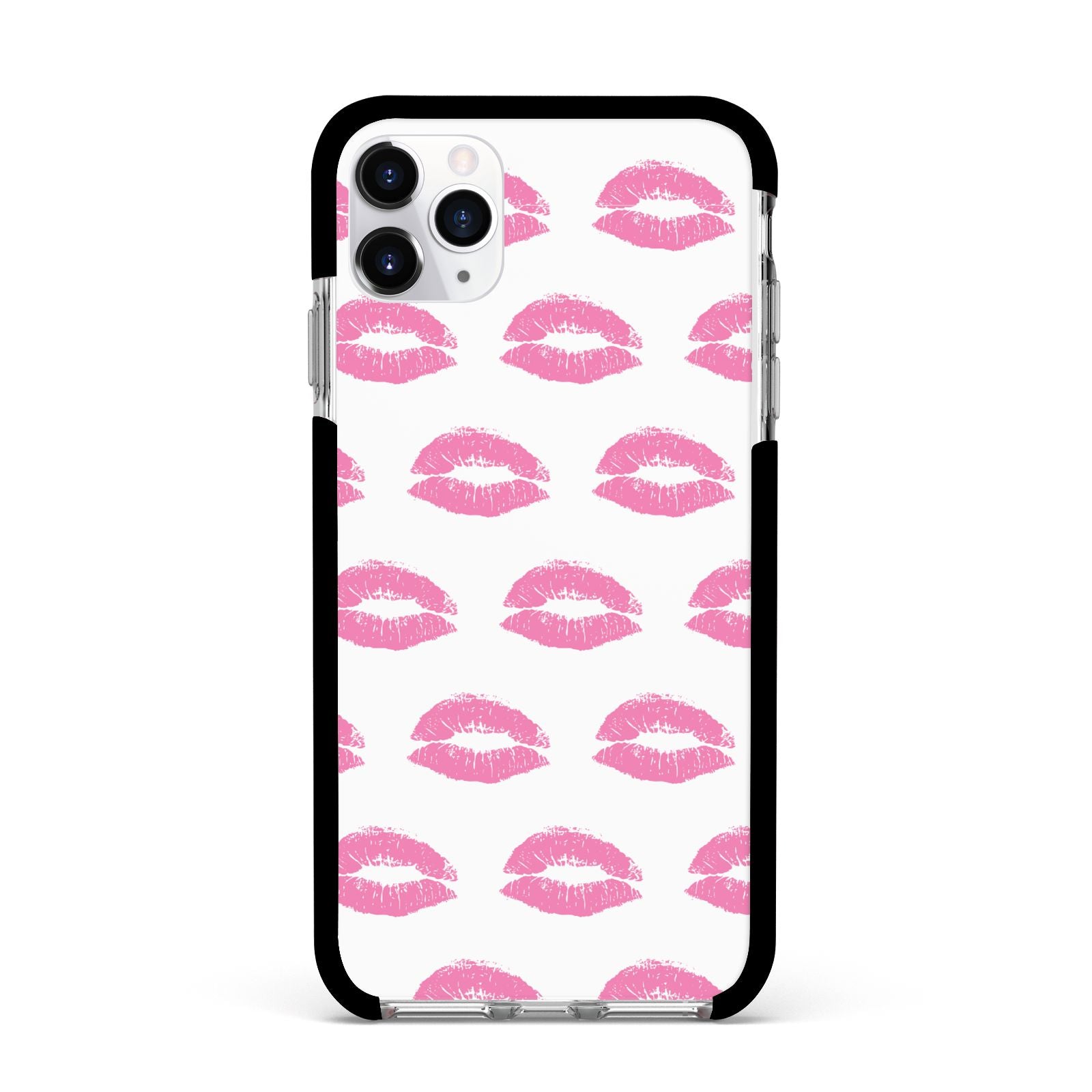 Valentines Pink Kisses Lips Apple iPhone 11 Pro Max in Silver with Black Impact Case
