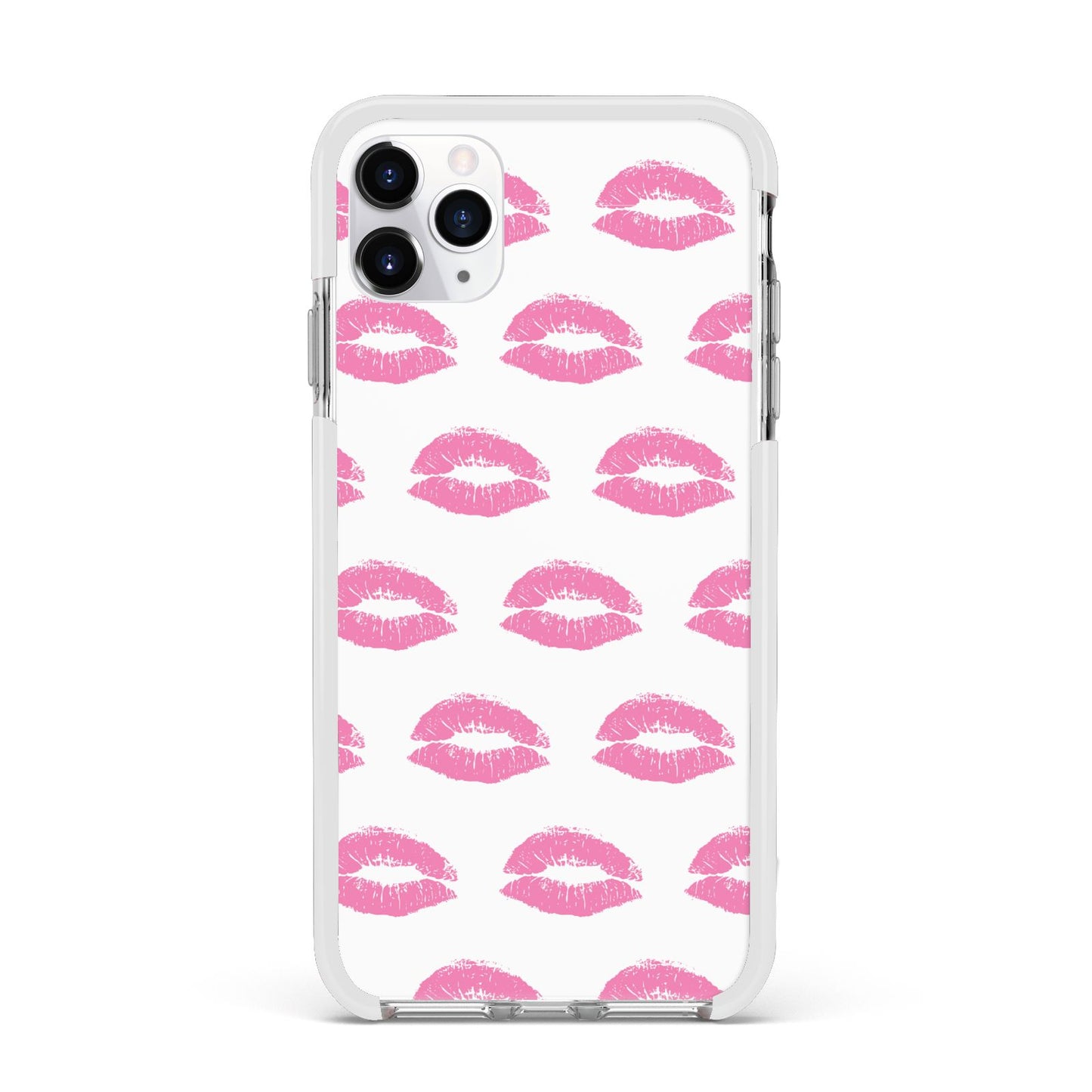 Valentines Pink Kisses Lips Apple iPhone 11 Pro Max in Silver with White Impact Case