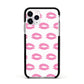Valentines Pink Kisses Lips Apple iPhone 11 Pro in Silver with Black Impact Case