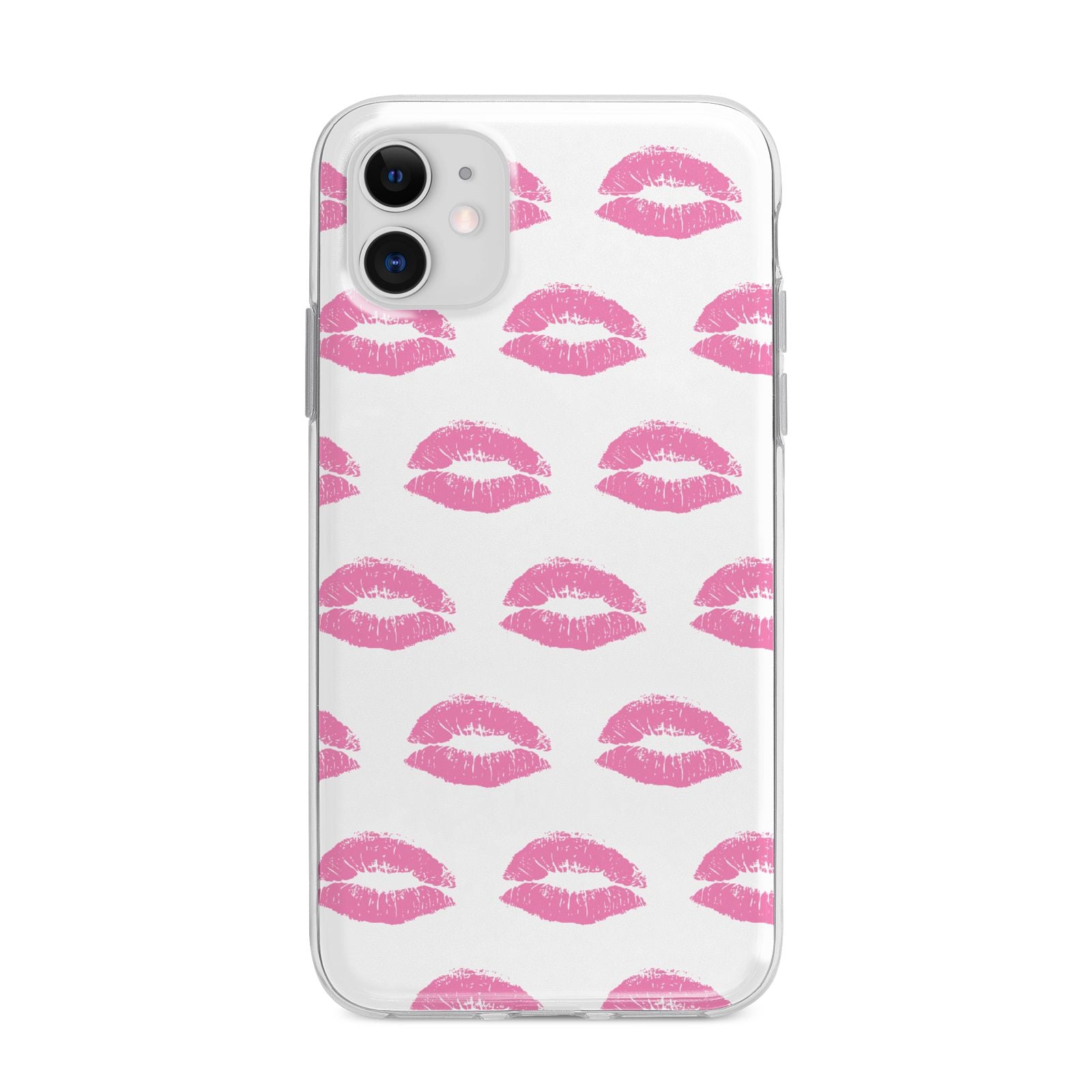 Valentines Pink Kisses Lips Apple iPhone 11 in White with Bumper Case