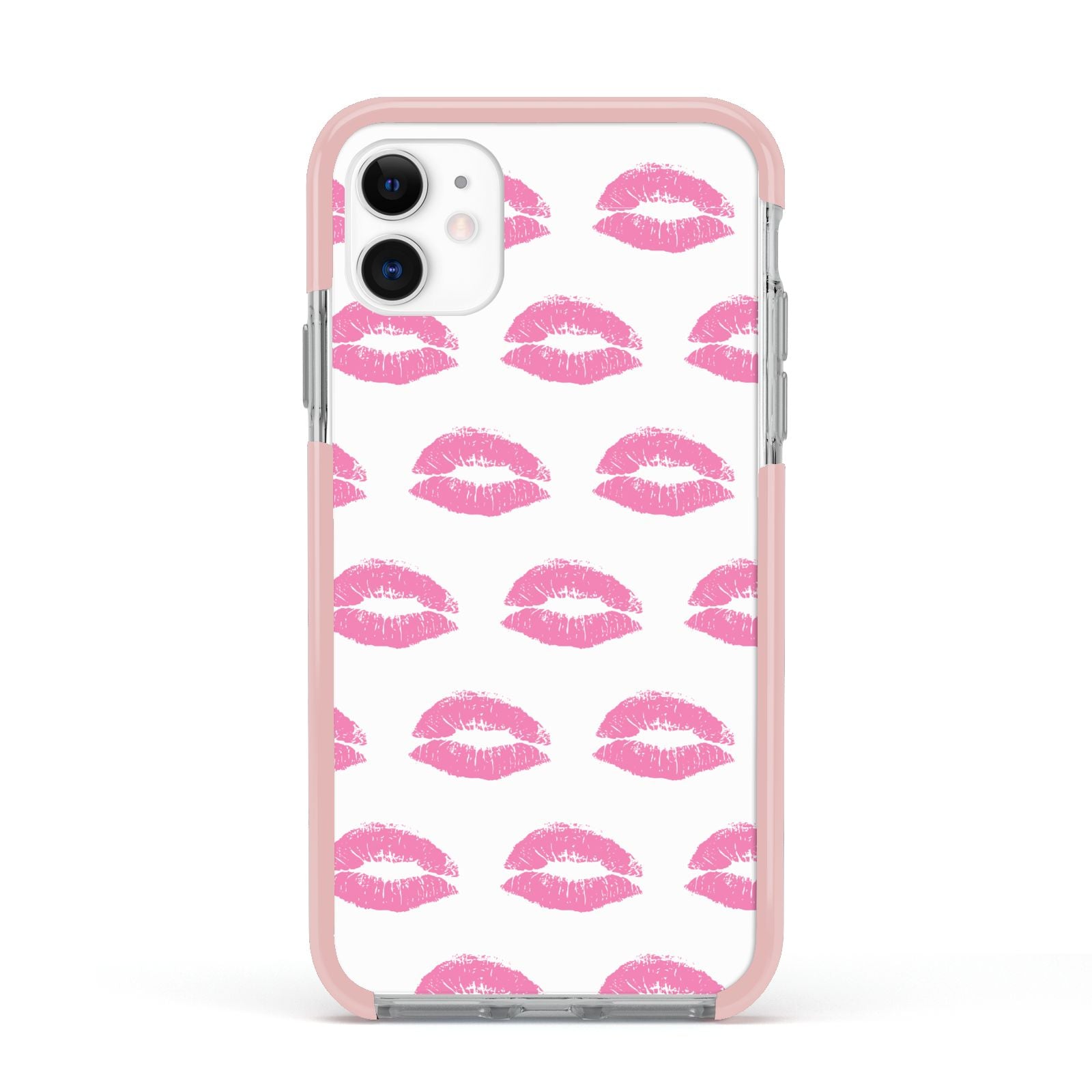 Valentines Pink Kisses Lips Apple iPhone 11 in White with Pink Impact Case
