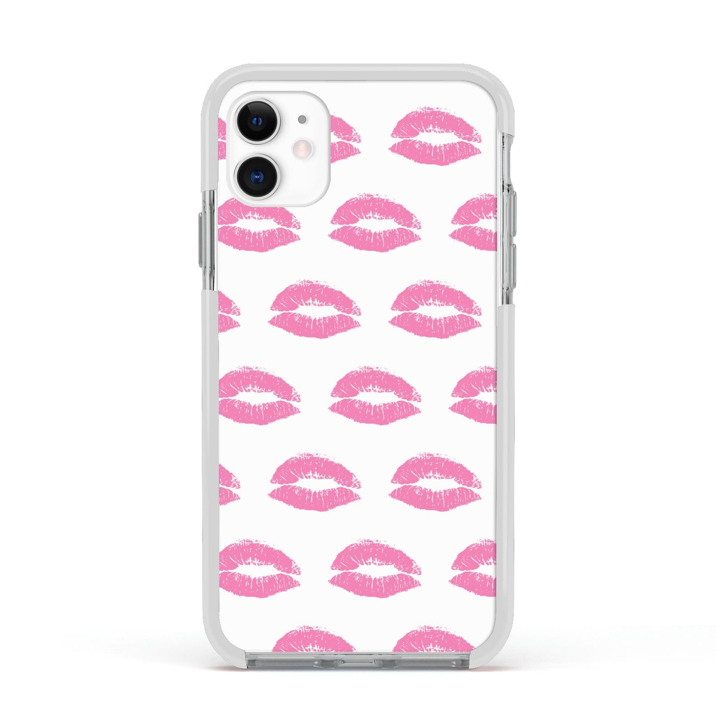 Valentines Pink Kisses Lips Apple iPhone 11 in White with White Impact Case