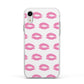 Valentines Pink Kisses Lips Apple iPhone XR Impact Case White Edge on Silver Phone