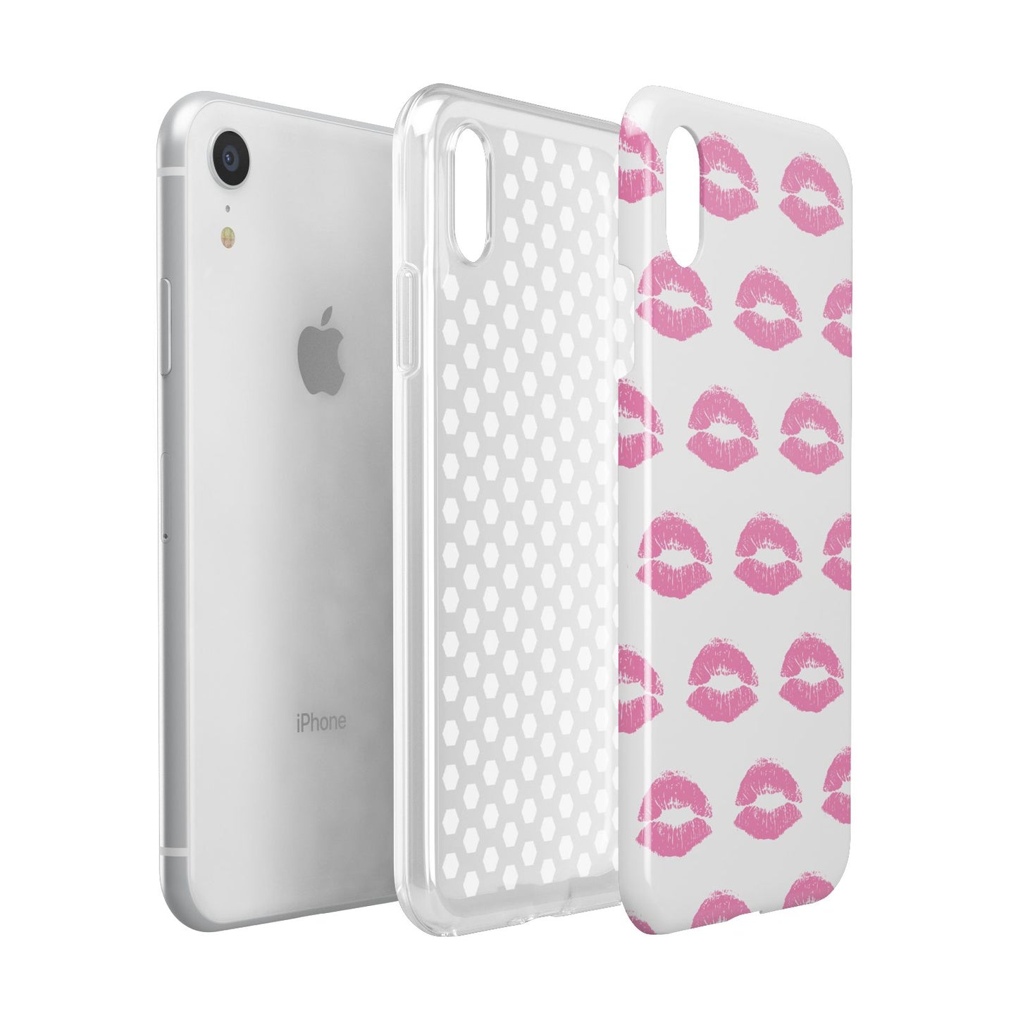 Valentines Pink Kisses Lips Apple iPhone XR White 3D Tough Case Expanded view