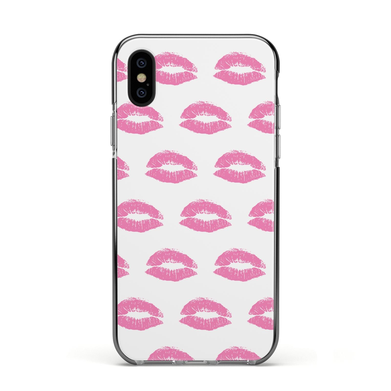 Valentines Pink Kisses Lips Apple iPhone Xs Impact Case Black Edge on Black Phone