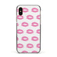 Valentines Pink Kisses Lips Apple iPhone Xs Impact Case Black Edge on Gold Phone