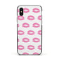 Valentines Pink Kisses Lips Apple iPhone Xs Impact Case Black Edge on Silver Phone