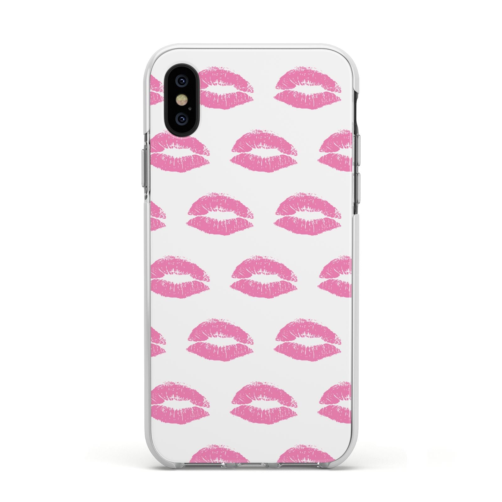 Valentines Pink Kisses Lips Apple iPhone Xs Impact Case White Edge on Black Phone