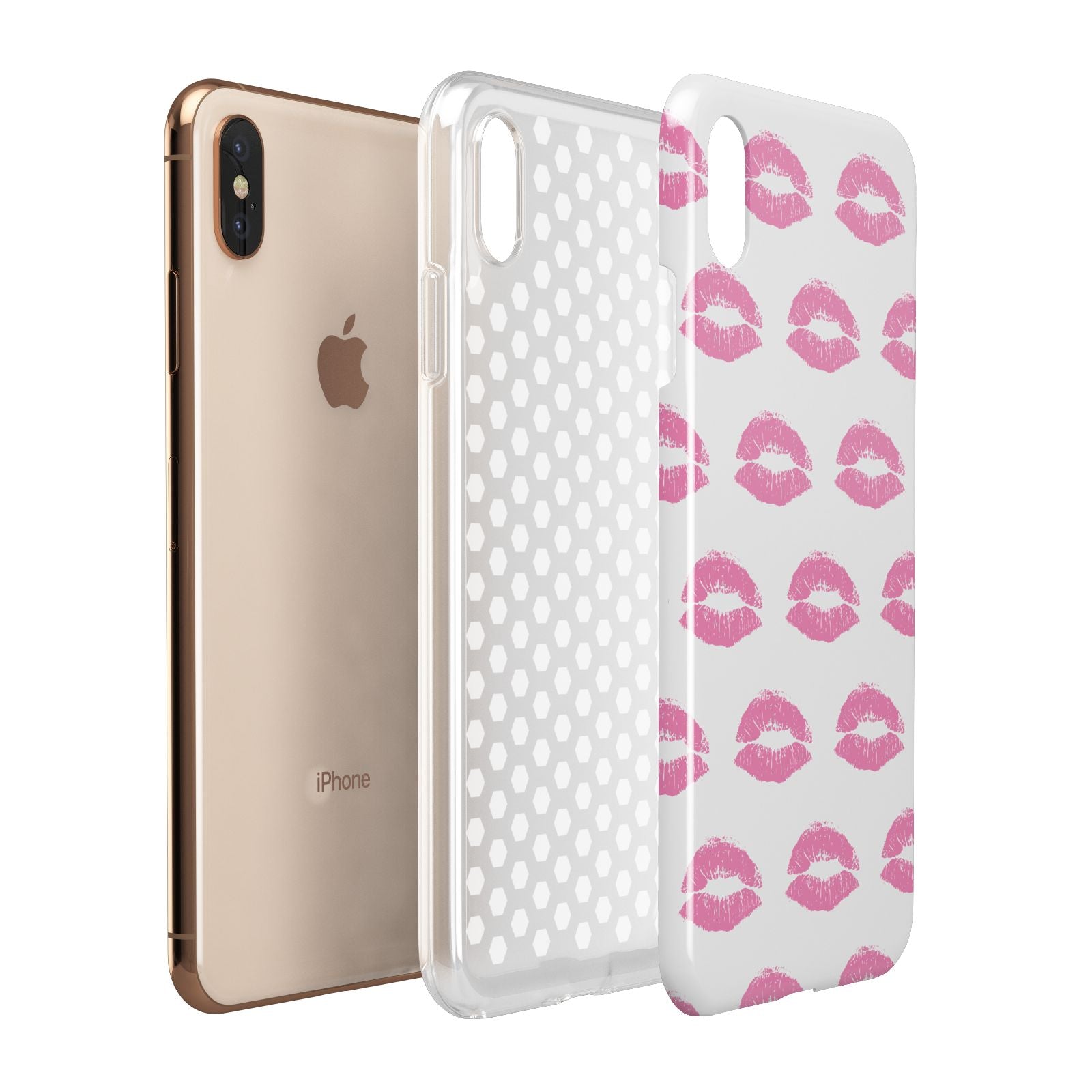 Valentines Pink Kisses Lips Apple iPhone Xs Max 3D Tough Case Expanded View