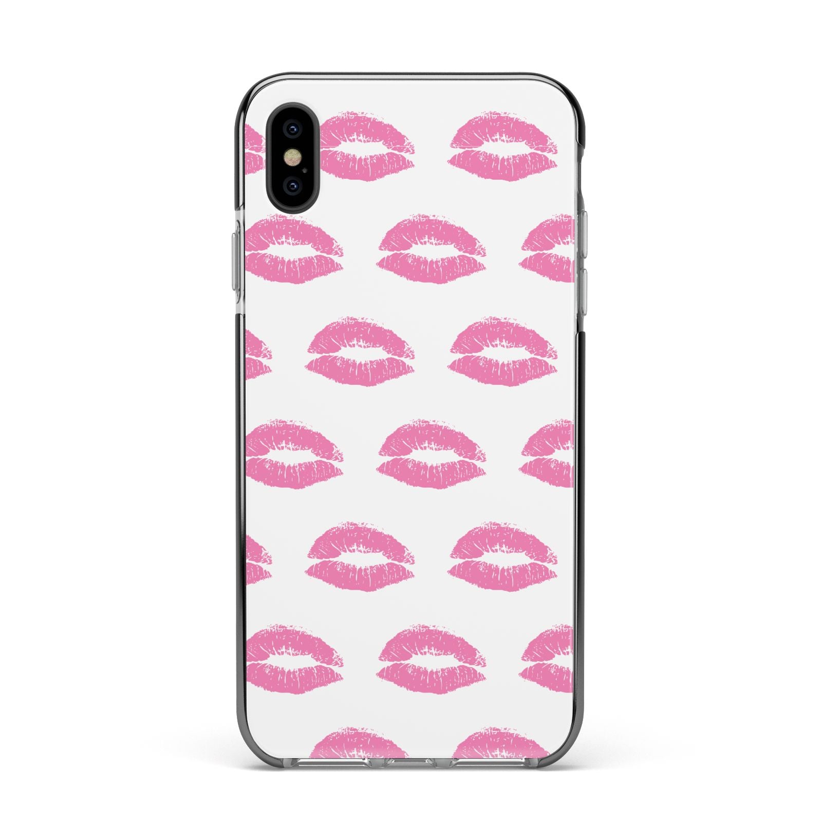 Valentines Pink Kisses Lips Apple iPhone Xs Max Impact Case Black Edge on Black Phone