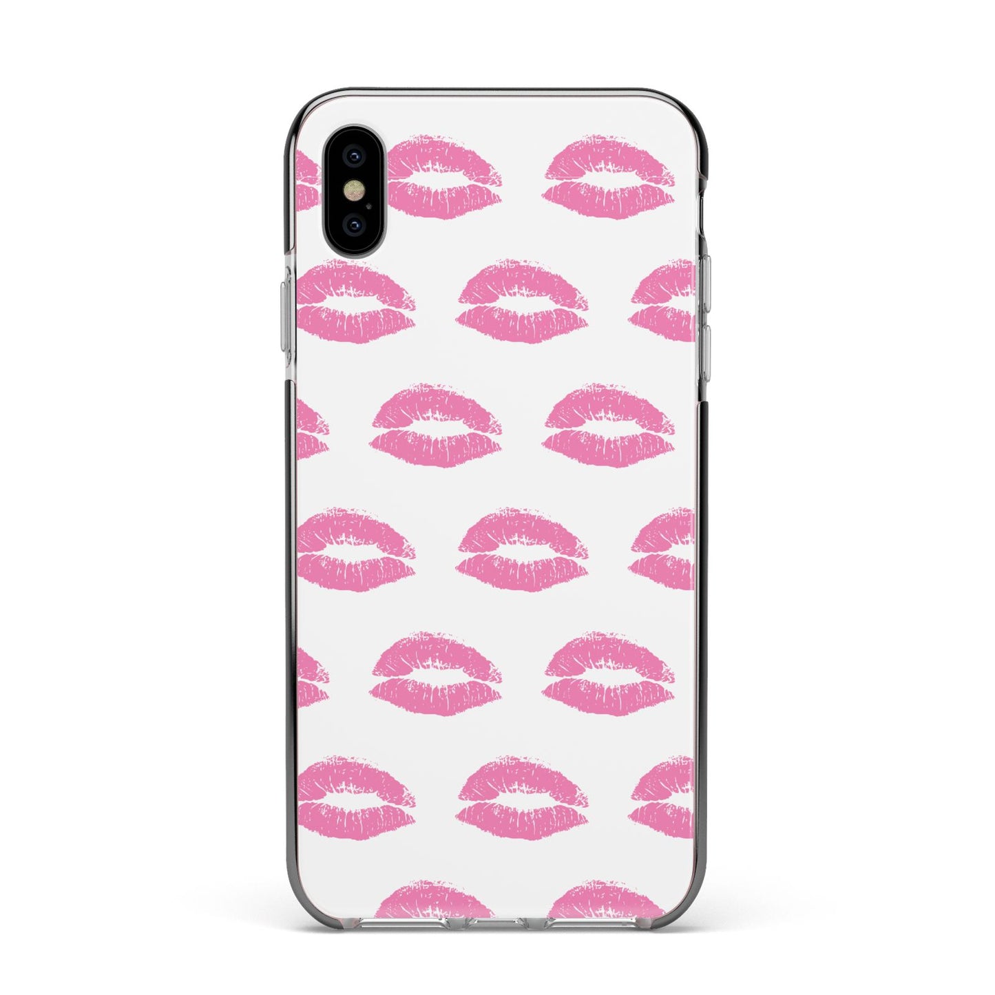 Valentines Pink Kisses Lips Apple iPhone Xs Max Impact Case Black Edge on Silver Phone