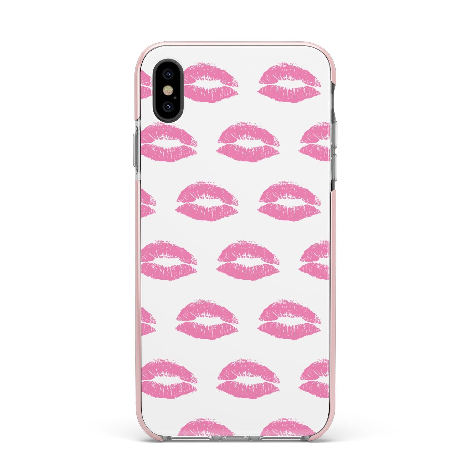 Valentines Pink Kisses Lips Apple iPhone Xs Max Impact Case Pink Edge on Black Phone