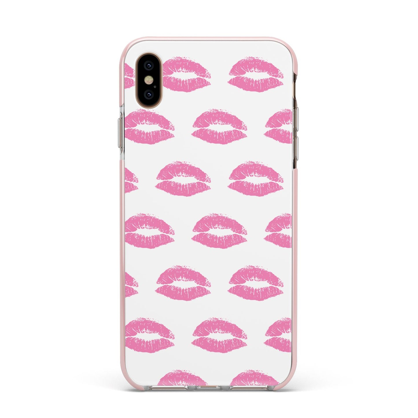 Valentines Pink Kisses Lips Apple iPhone Xs Max Impact Case Pink Edge on Gold Phone